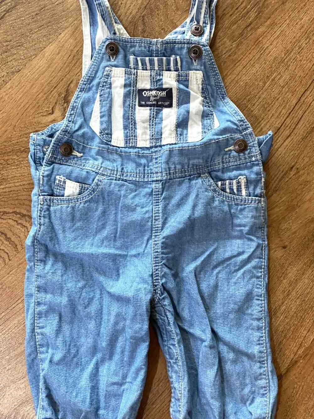Lot of 3 OSHKOSH Overalls Blue/Stripes/Brown-6-9 Months